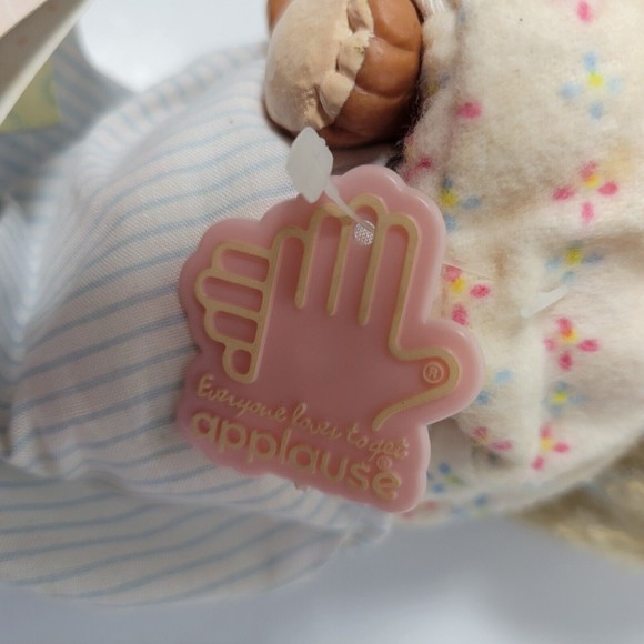 Precious Moments Applause 1986 Child with Teddy Bear Doll with Tag Missing Nose - Picture 10 of 10